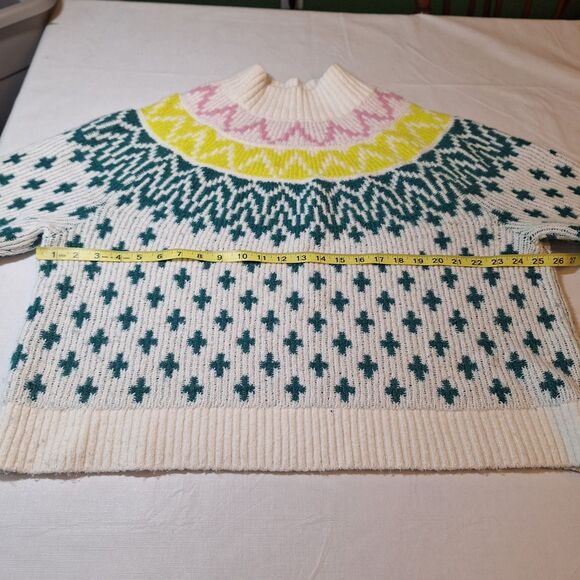 Old Navy White Green Fair Isle Mock Neck Sweater Cozy Cropped Winter Size XL - Picture 5 of 8